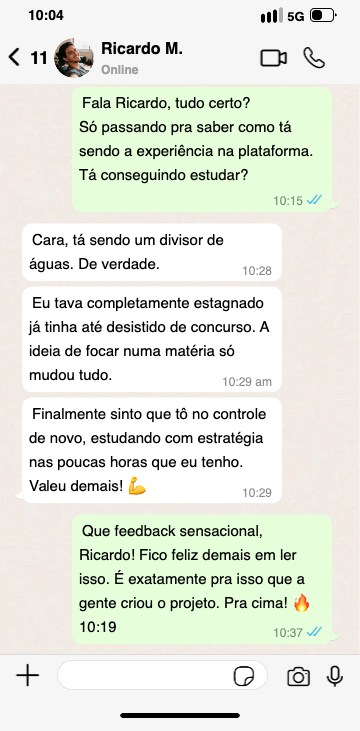 Exemplo de conversa no WhatsApp sobre o Projeto RM2