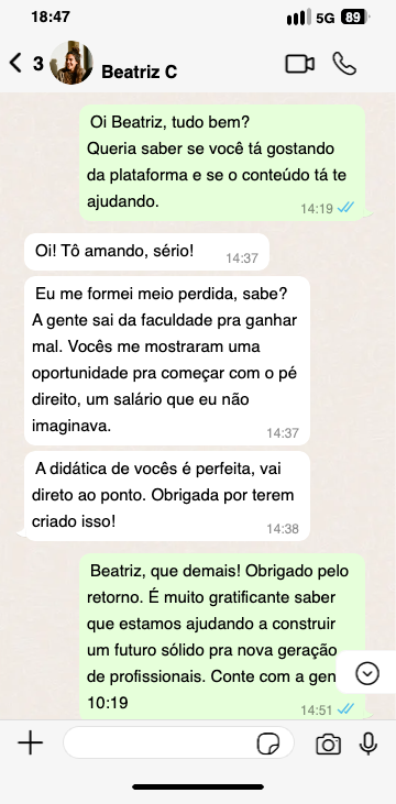 Depoimento de aluno do Projeto RM2 via WhatsApp
